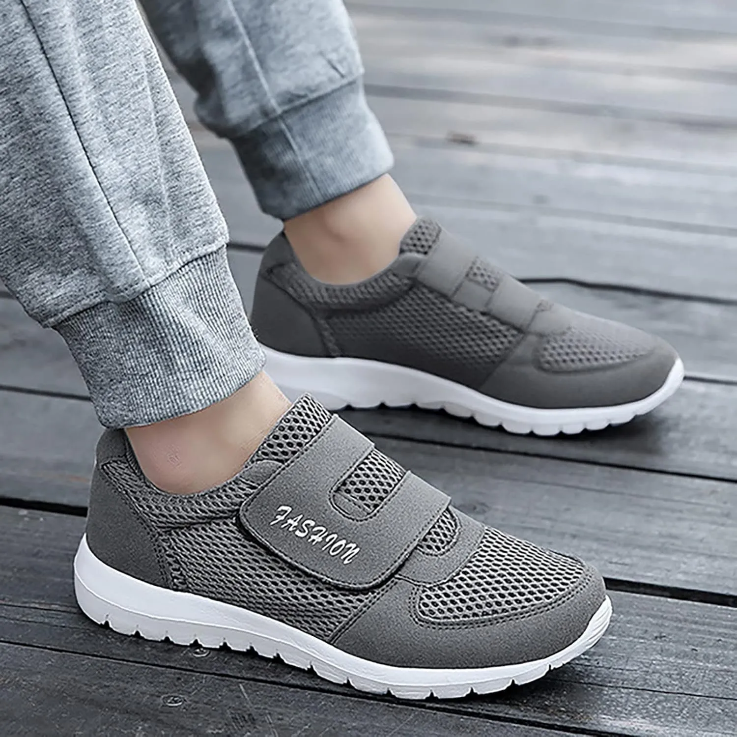 Men's 2025 New Hook Loop Solid Color Fly Woven Mesh Breathable Running Shoes Mens Motion Running Sneaker