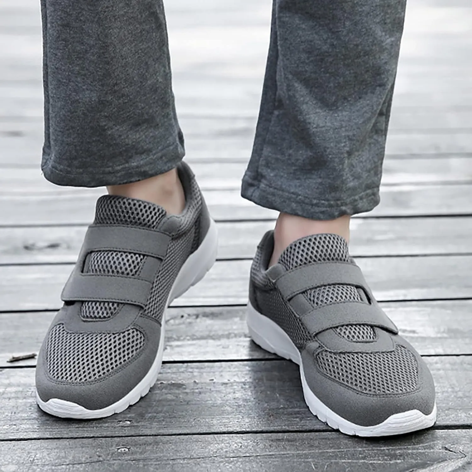 Men's 2025 New Hook Loop Solid Color Fly Woven Mesh Breathable Running Shoes Mens Motion Running Sneaker