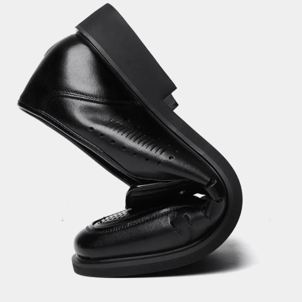 Men's Breathable Slip-On Oxford Dress Shoes - Round Toe, Hollow Leather Design, Comfortable for Business Casual & Formal Wear