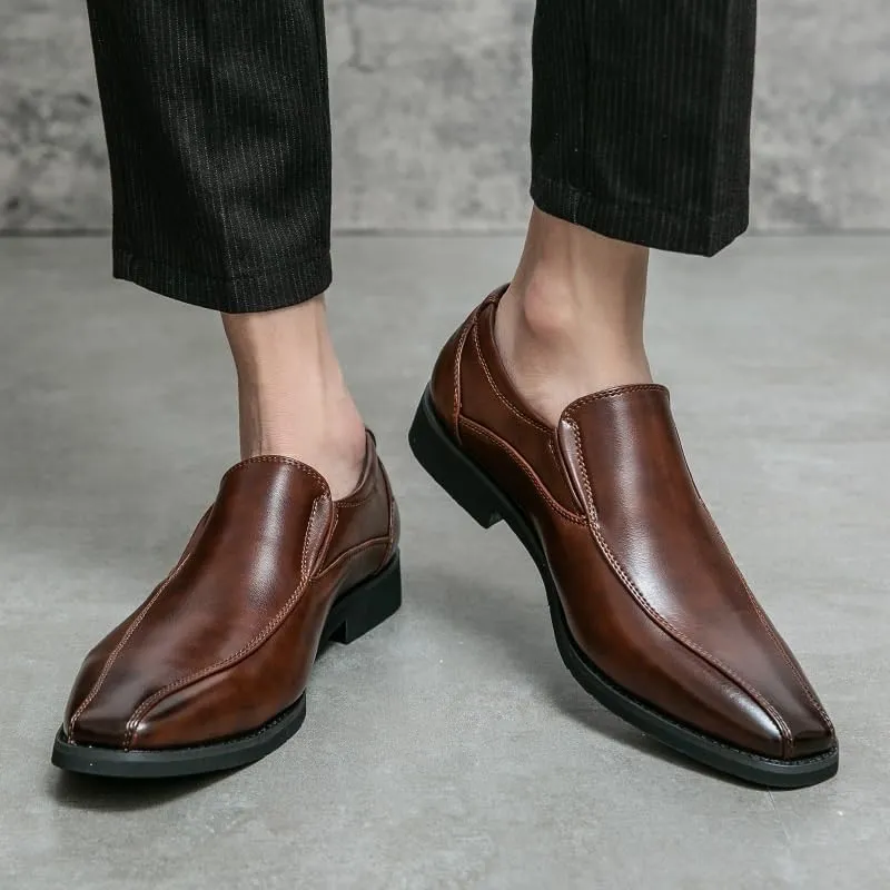 Men's Classic Leather Dress Shoes Retro Comfortable Business Oxford Shoes for Men Non-Slip Softsole Walking Derby Shoes(Brown,8.5)