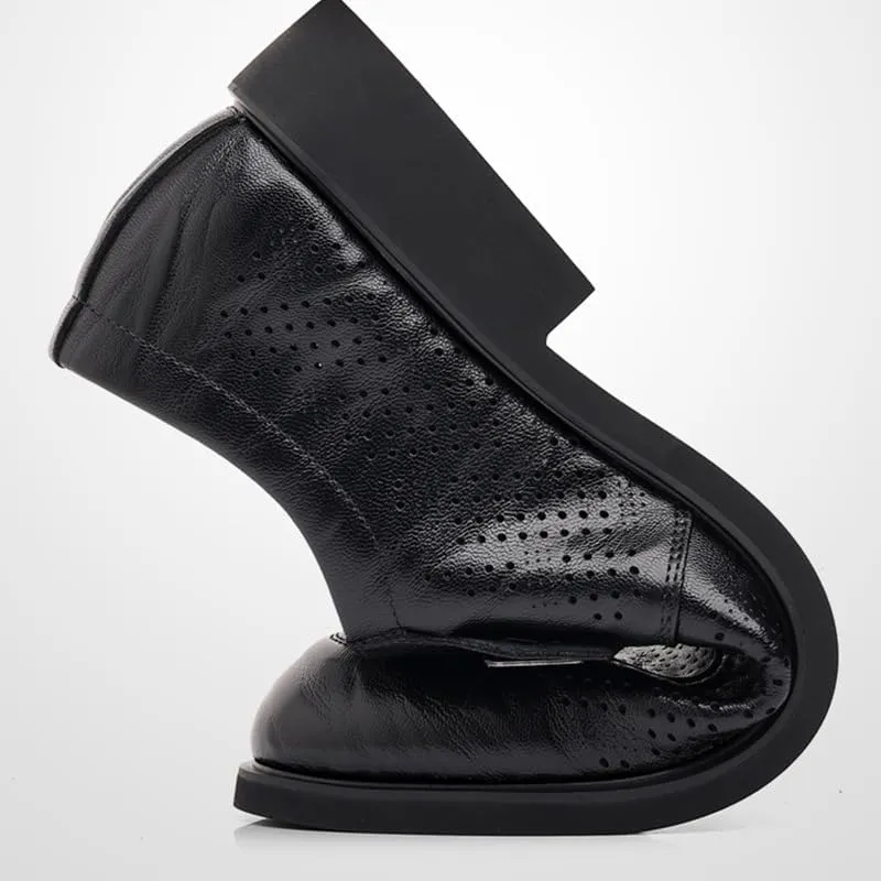 Men's Classic Oxford Shoes - Breathable Slip-On Lace-Up Dress Shoes with Pointed Toe and Chunky Heel for Business and Formal Occasions