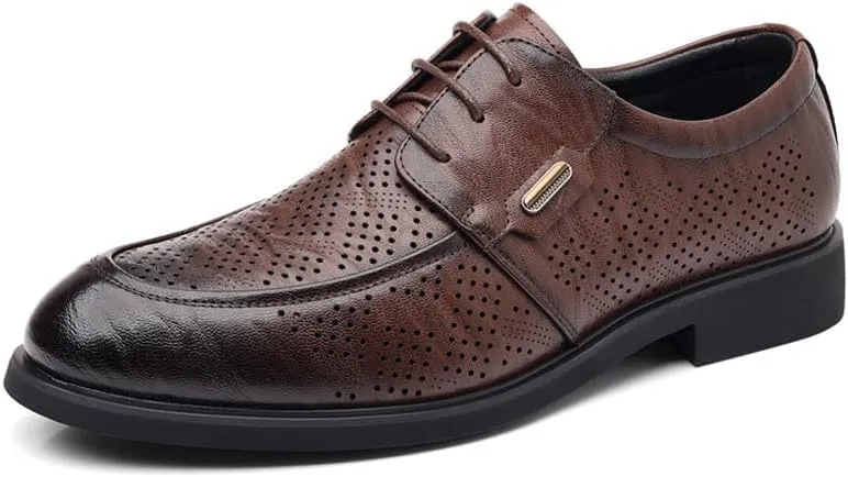 Men's Classic Oxford Shoes - Breathable Slip-On Lace-Up Dress Shoes with Pointed Toe and Chunky Heel for Business and Formal Occasions