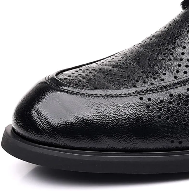 Men's Classic Oxford Shoes - Breathable Slip-On Lace-Up Dress Shoes with Pointed Toe and Chunky Heel for Business and Formal Occasions