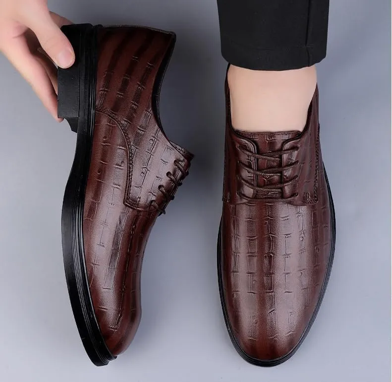Men's Faux Patent Leather Oxford Shoes - Non-Slip Waterproof Derby Dress Sneakers for Business & Casual Wear