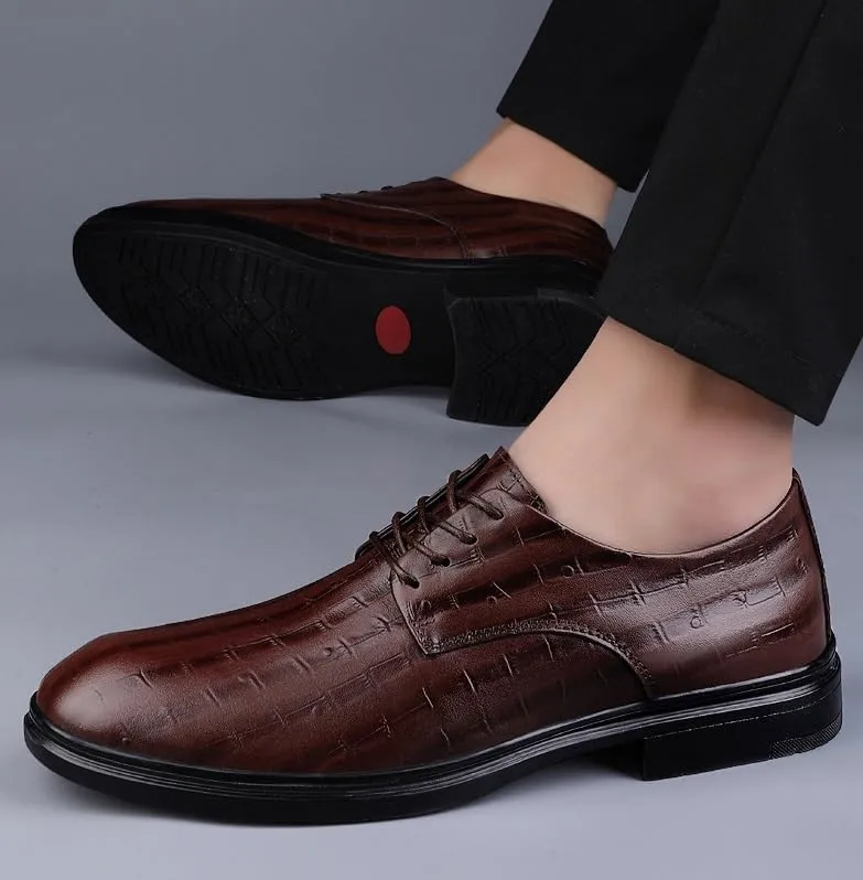 Men's Faux Patent Leather Oxford Shoes - Non-Slip Waterproof Derby Dress Sneakers for Business & Casual Wear