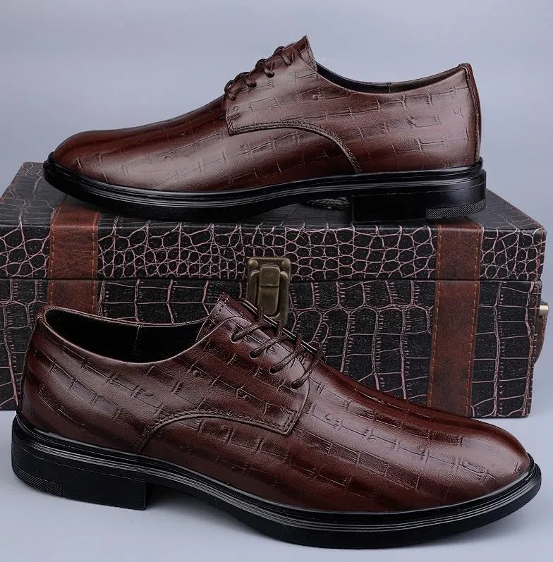 Men's Faux Patent Leather Oxford Shoes - Non-Slip Waterproof Derby Dress Sneakers for Business & Casual Wear