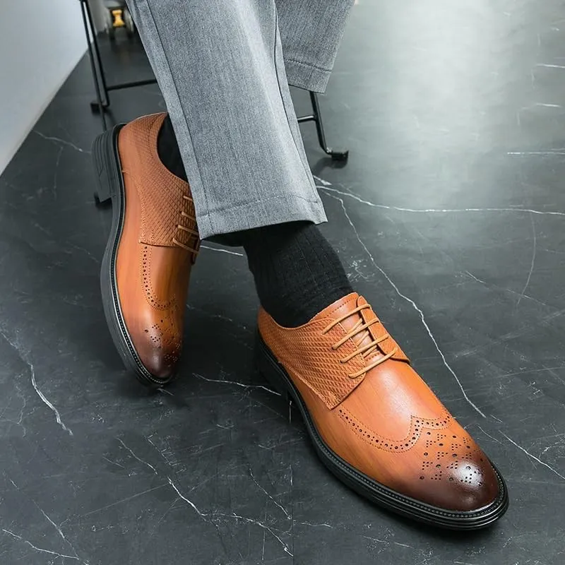 Men's Genuine Leather Dress Sneakers - Non-Slip Waterproof Oxford Shoes for Business & Formal Wear