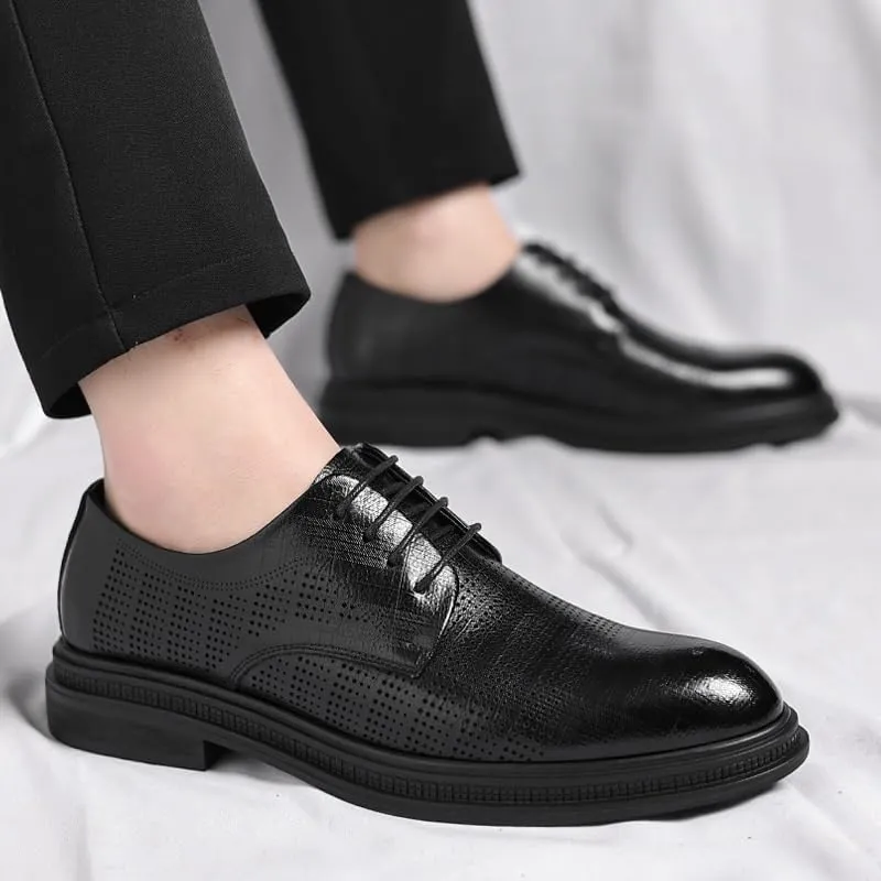 Men's Genuine Leather Oxford Shoes - Breathable Non-Slip Waterproof Business Formal Derby Shoes