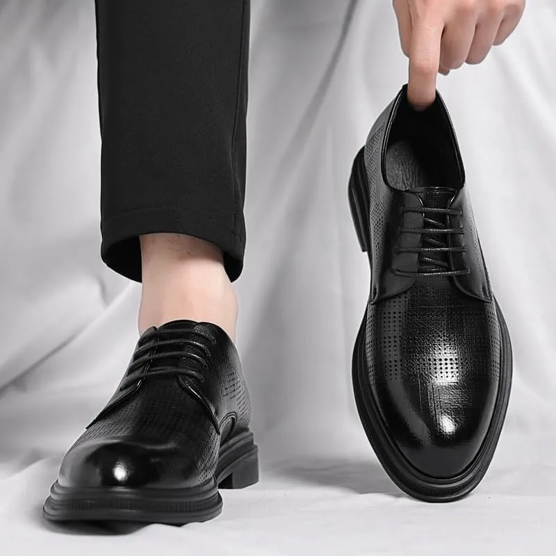 Men's Genuine Leather Oxford Shoes - Breathable Non-Slip Waterproof Business Formal Derby Shoes