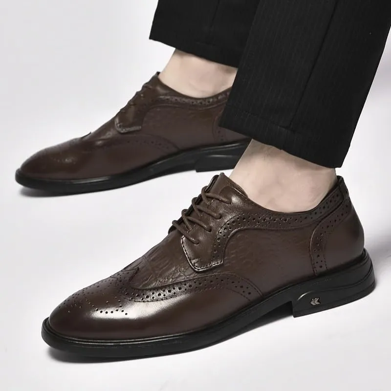Men's Genuine Leather Oxford Shoes - Comfortable Anti-Slip Pointed Toe Derby Shoes for Business, Parties, and Formal Events