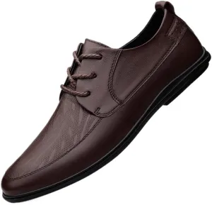 Men's Genuine Leather Oxford Shoes - Comfortable Lace-Up Formal Dress Shoes for Business and Casual Wear