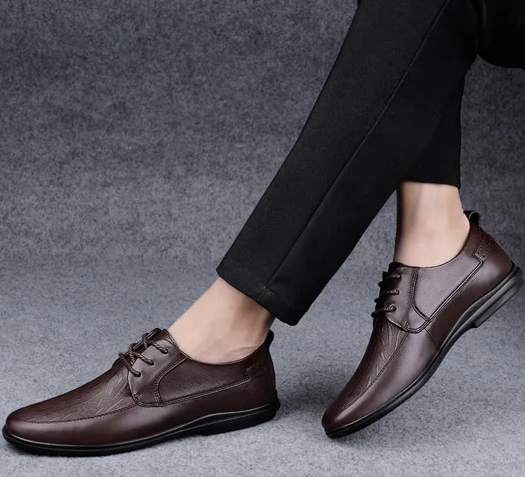 Men's Genuine Leather Oxford Shoes - Comfortable Lace-Up Formal Dress Shoes for Business and Casual Wear