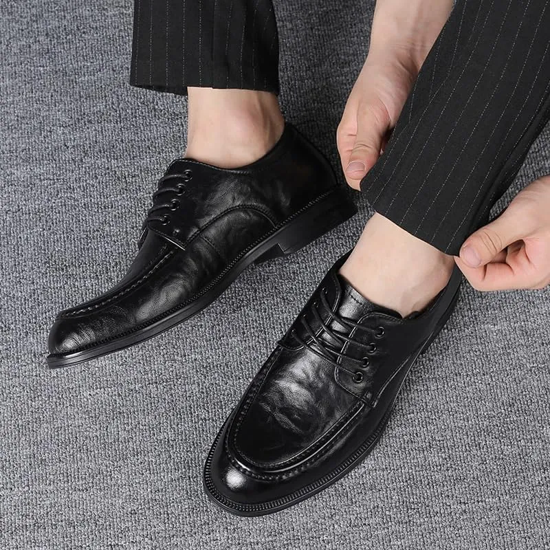 Men's Genuine Leather Oxford Shoes - Comfortable Pointed Tip Dress Shoes for Business and Casual Wear