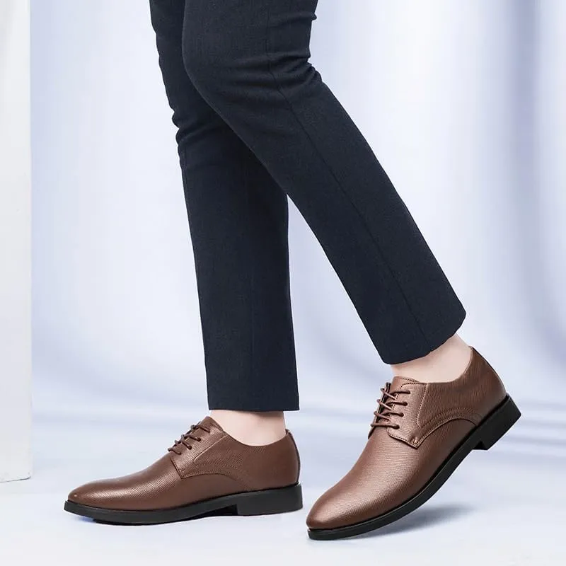 Men's Genuine Leather Oxford Shoes - Comfortable Slip-On Business Dress Shoes for Formal Occasions