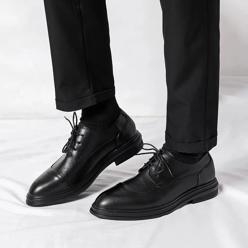 Men's Genuine Leather Oxford Shoes - Lightweight Comfortable Platform Formal Dress Shoes for Business & Casual Wear