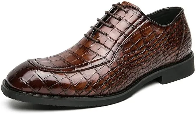 Men's Genuine Leather Oxford Shoes - Low Top Formal Business Dress Shoes with Soft Rubber Sole, Non-Slip Waterproof Derby Style