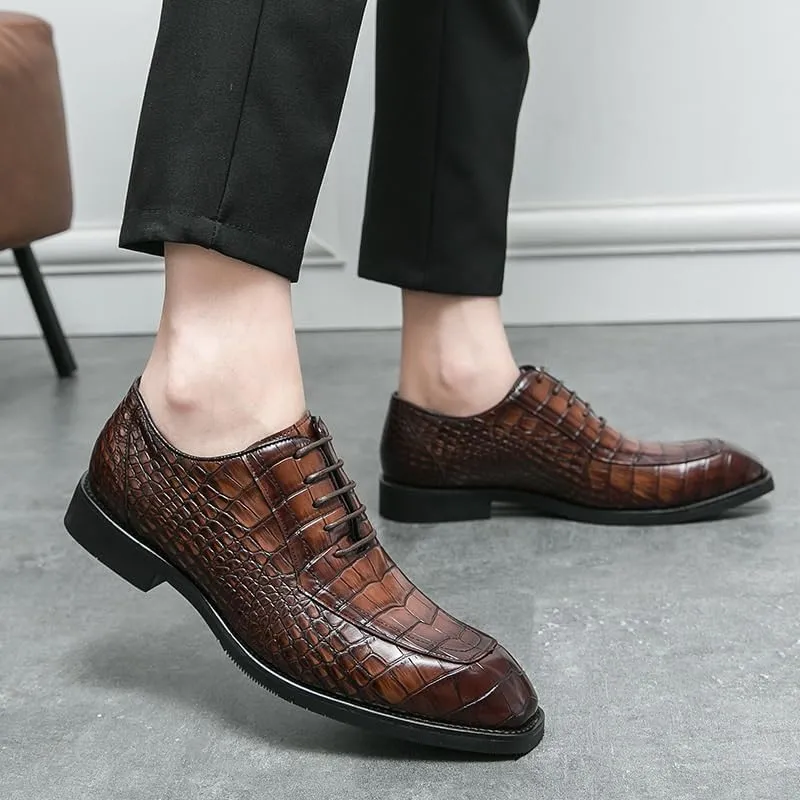 Men's Genuine Leather Oxford Shoes - Low Top Formal Business Dress Shoes with Soft Rubber Sole, Non-Slip Waterproof Derby Style