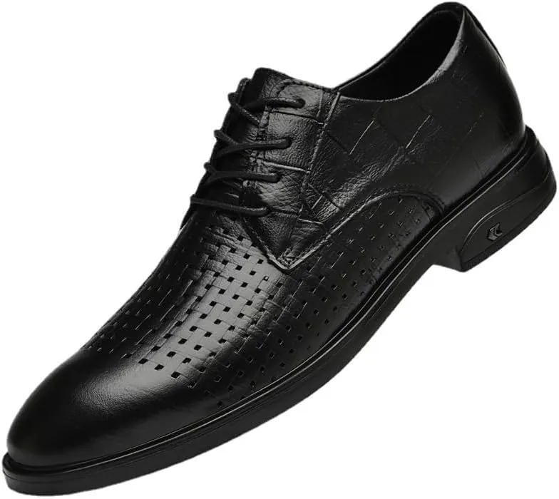 Men's Genuine Leather Oxford Shoes Men Retro Pointed Chunky Heel Non-Slip Business Dress Shoes Classic Breathable Derby Shoe for Men