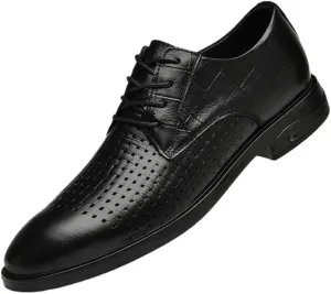 Men's Genuine Leather Oxford Shoes Men Retro Pointed Chunky Heel Non-Slip Business Dress Shoes Classic Breathable Derby Shoe for Men