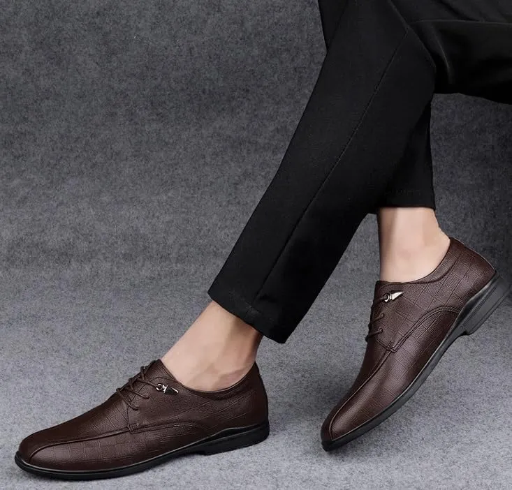 Men's Genuine Leather Oxford Shoes - Modern Low Top Pointed Toe Tuxedo Derby Shoes for Business and Formal Events