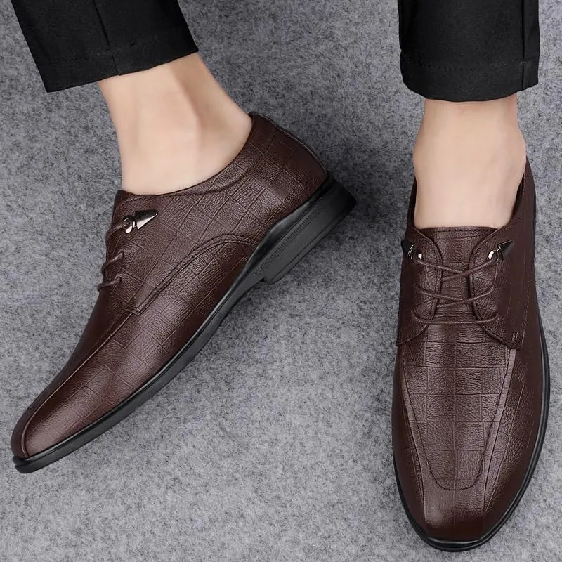 Men's Genuine Leather Oxford Shoes - Modern Low Top Pointed Toe Tuxedo Derby Shoes for Business and Formal Events