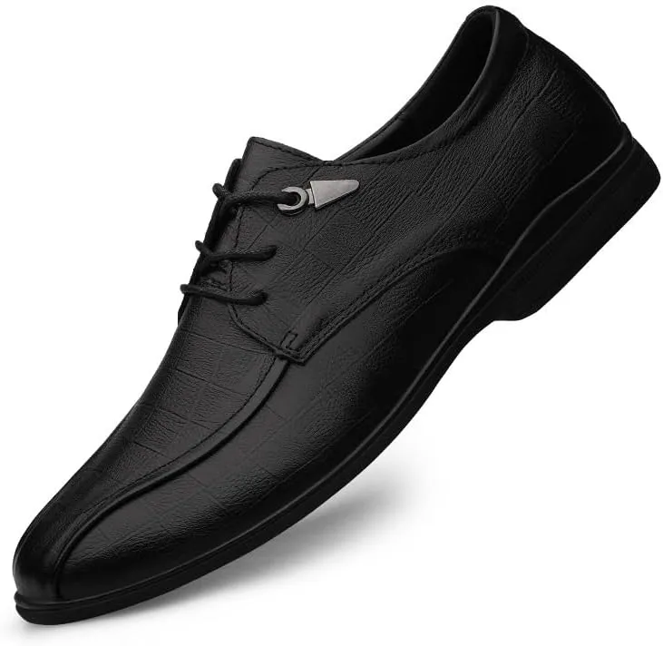 Men's Genuine Leather Oxford Shoes - Modern Low Top Pointed Toe Tuxedo Derby Shoes for Business and Formal Events