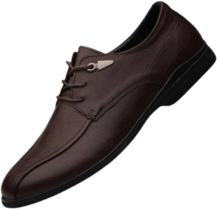 Men's Genuine Leather Oxford Shoes - Modern Low Top Pointed Toe Tuxedo Derby Shoes for Business and Formal Events