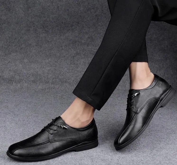 Men's Genuine Leather Oxford Shoes - Modern Low Top Pointed Toe Tuxedo Derby Shoes for Business and Formal Events