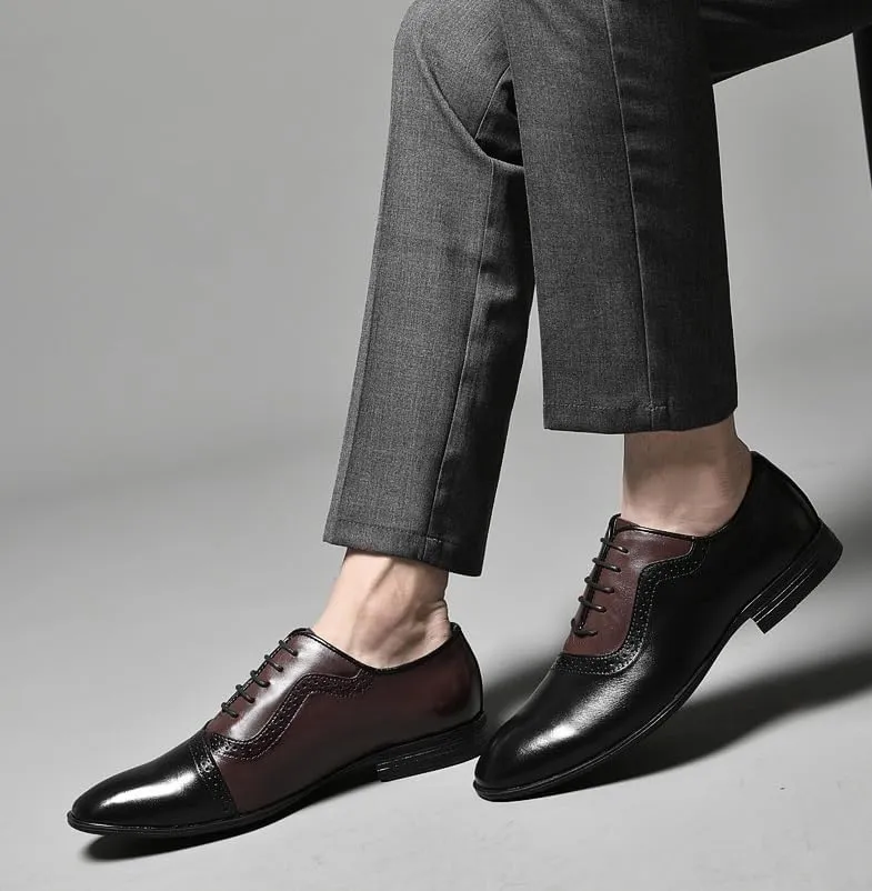 Men's Genuine Leather Oxford Shoes - Non-Slip Business Formal Derby Shoes for Men, Stylish Pointed Toe Design