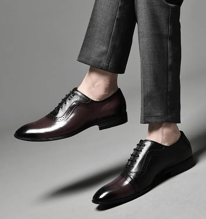 Men's Genuine Leather Oxford Shoes - Non-Slip Business Formal Derby Shoes for Men, Stylish Pointed Toe Design
