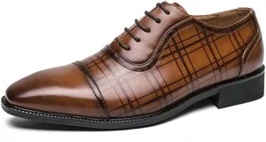Men's Genuine Leather Oxford Shoes - Non-Slip Waterproof Business Formal Derby Shoes for Men - Vintage Wingtip Style