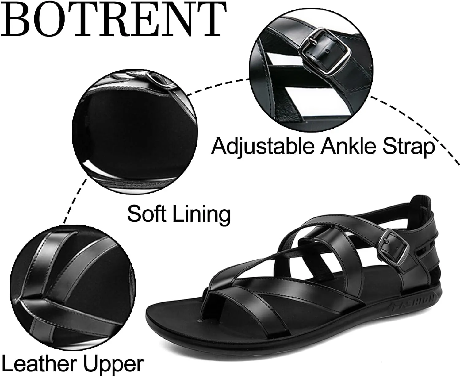 Men's Genuine Leather Thong Roman Sandals Round Open Toe Strappy Non Slip Flat Gladiator Sandals Casual Summer Outdoor Beach Fishermans