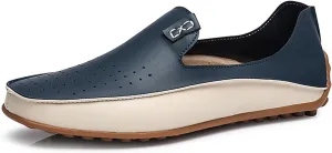 Men's Leather Handmade Flat Loafers Lightweight Breathable Non Slip Slip On Casual Driving Shoes Fashion Outdoor Walking Work Penny Shoes