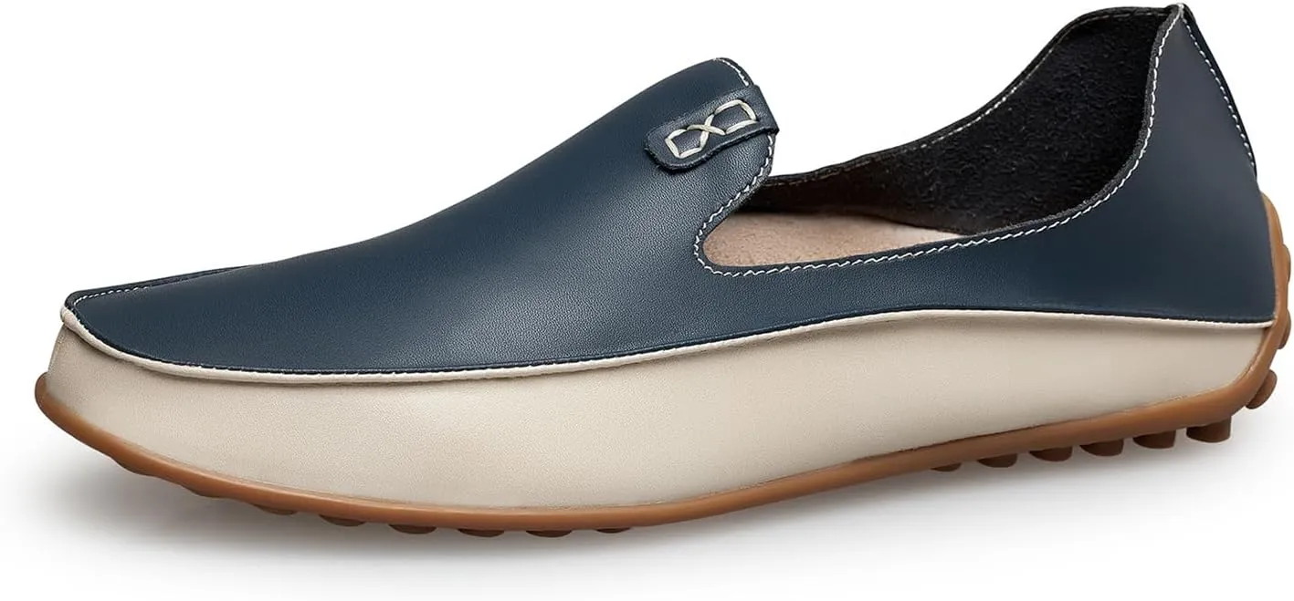 Men's Leather Handmade Flat Loafers Lightweight Breathable Non Slip Slip On Casual Driving Shoes Fashion Outdoor Walking Work Penny Shoes