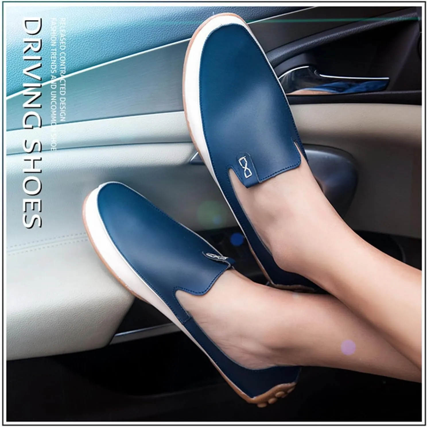 Men's Leather Handmade Flat Loafers Lightweight Breathable Non Slip Slip On Casual Driving Shoes Fashion Outdoor Walking Work Penny Shoes