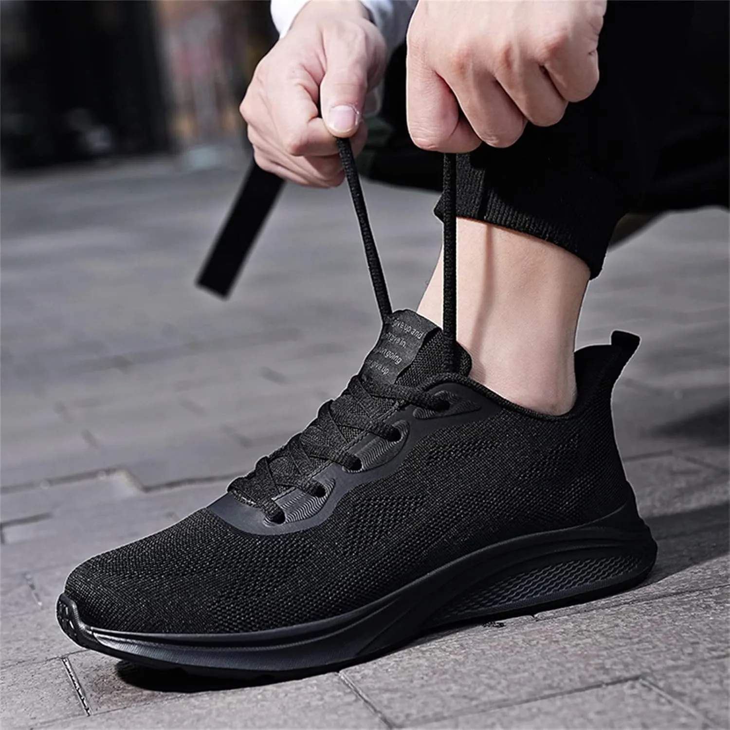 Mens Mesh Breathable Lace Up Solid Color Casual Fashion Simple Shoes Running Sneaker Socks Shoes for Men