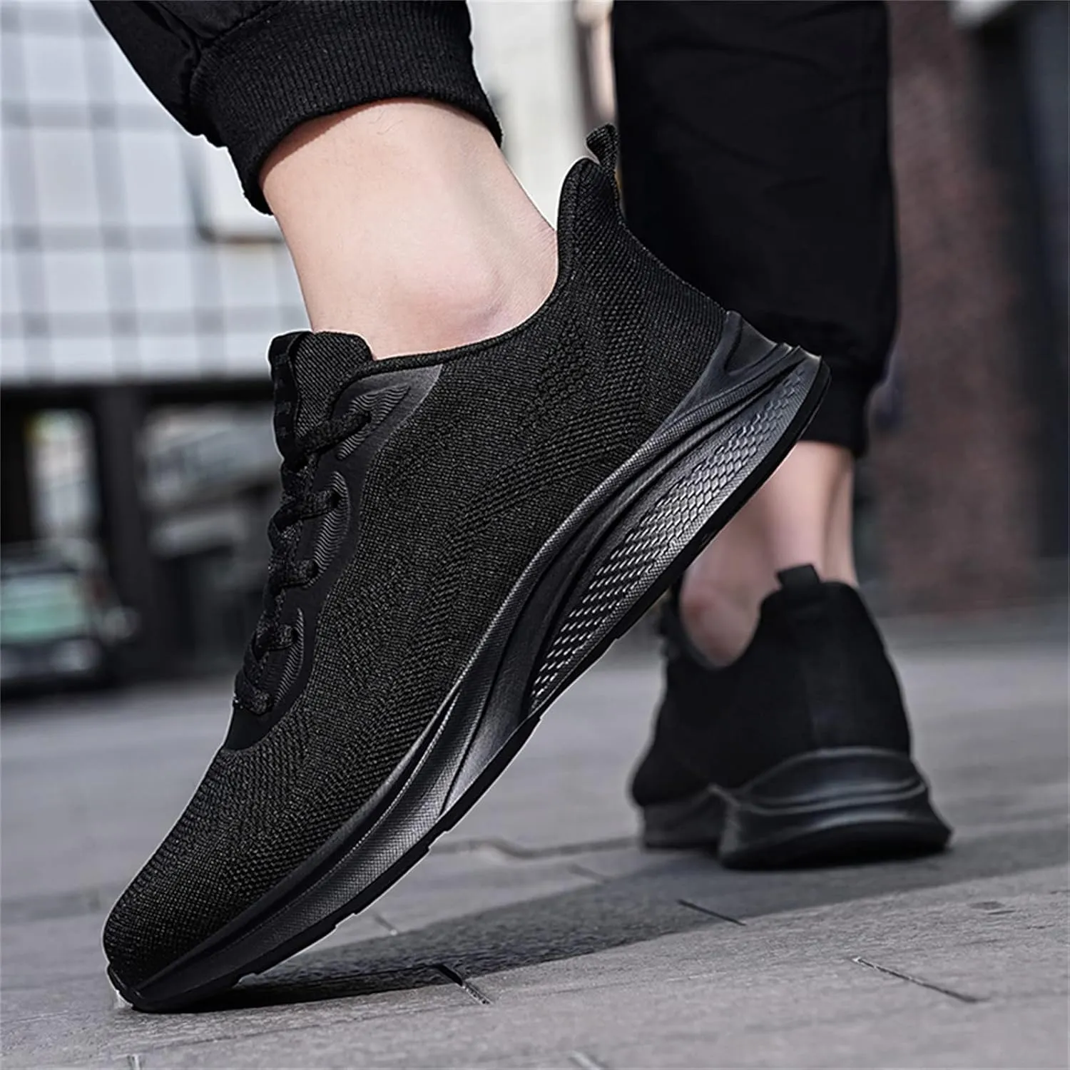 Mens Mesh Breathable Lace Up Solid Color Casual Fashion Simple Shoes Running Sneaker Socks Shoes for Men