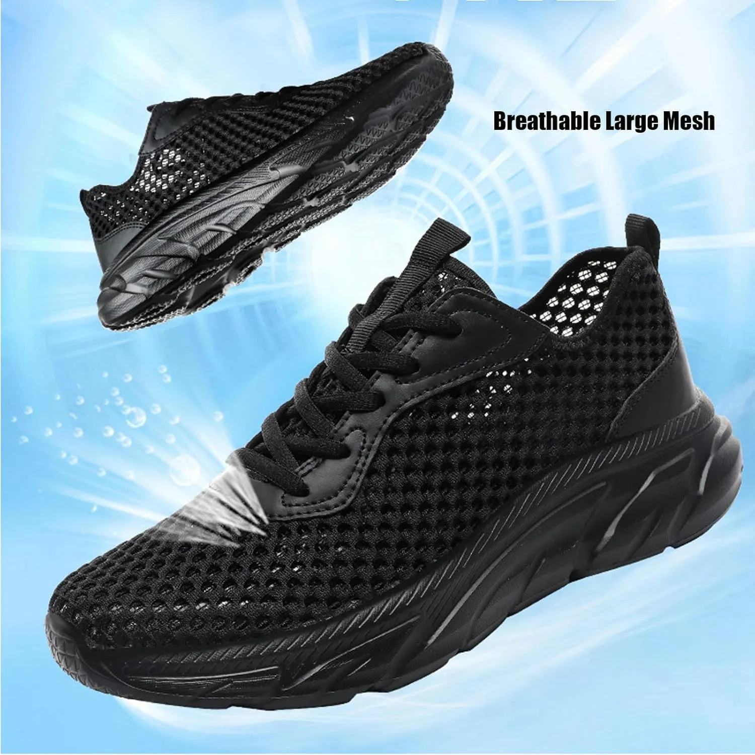 Men's Mesh Hollowed Breathable Sneakers,Fashion Elastic Lace Up Lightweight Soft Sole Comfortable Slip-on Tennis Shoes Casual Walking Running Work Gym Trainers Sneakers