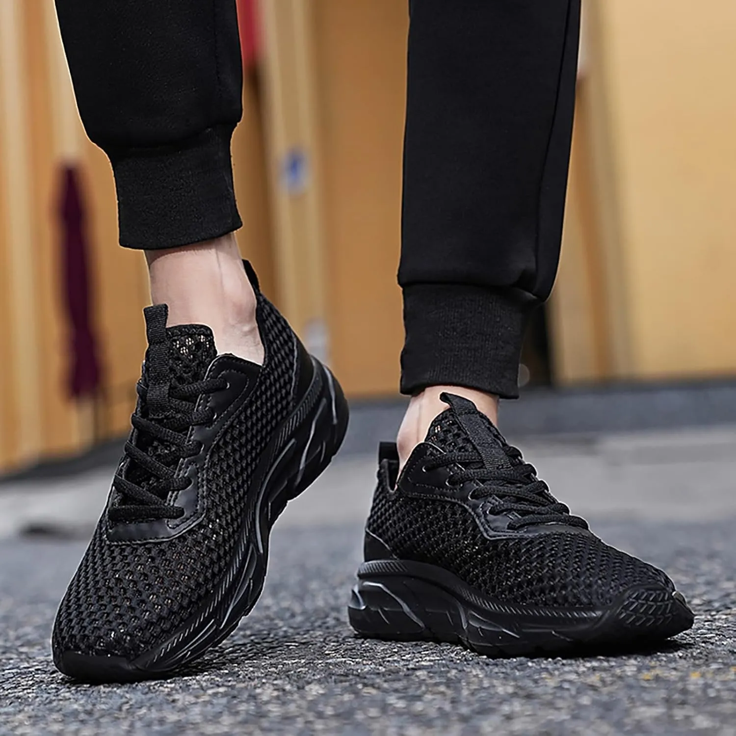 Men's Mesh Hollowed Breathable Sneakers,Fashion Elastic Lace Up Lightweight Soft Sole Comfortable Slip-on Tennis Shoes Casual Walking Running Work Gym Trainers Sneakers