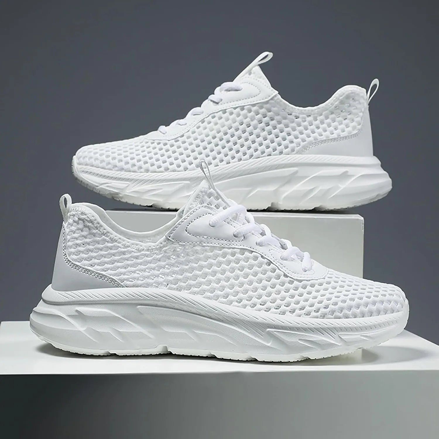 Men's Mesh Hollowed Breathable Sneakers,Fashion Elastic Lace Up Lightweight Soft Sole Comfortable Slip-on Tennis Shoes Casual Walking Running Work Gym Trainers Sneakers