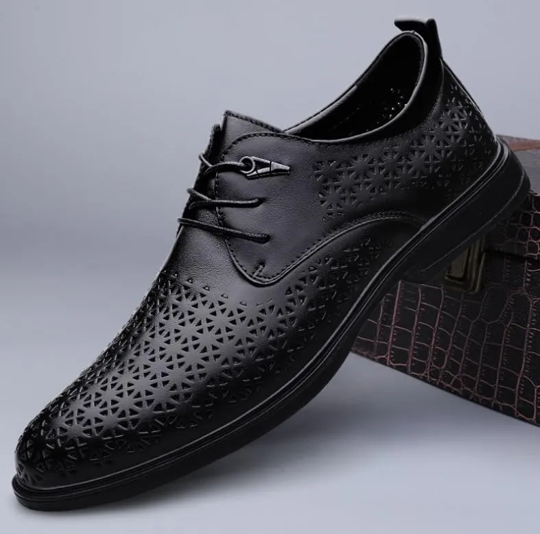 Men's Oxford Shoes - Breathable Leather Dress Shoes for Business, Casual, and Weddings - Pointed Toe Lace Up Derby Sneakers