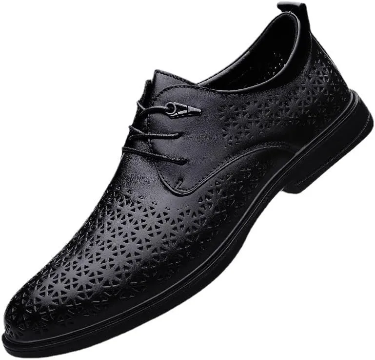 Men's Oxford Shoes - Breathable Leather Dress Shoes for Business, Casual, and Weddings - Pointed Toe Lace Up Derby Sneakers