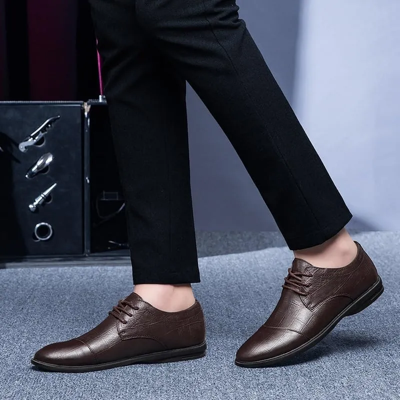 Men's Oxford Shoes - Modern Low Top Pointed Toe Tuxedo Derby Shoes with Non-Slip Rubber Sole for Business & Casual Wear