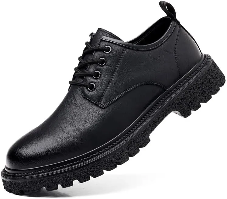 Men's Oxfords Shoes Mens Fashion Non-Slip Mid Chunky Heels Formal Dress Shoes Mens Modern Classic Lace-up Derby Shoes(Black,8)