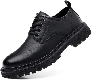 Men's Oxfords Shoes Mens Fashion Non-Slip Mid Chunky Heels Formal Dress Shoes Mens Modern Classic Lace-up Derby Shoes(Black,8)