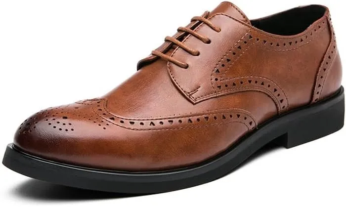 Men's Oxfords Shoes Pointed Toe Derby Shoes for Men Fashion Classic Lace Up Low Top Mens Leather Dress Shoes(Brown,11)