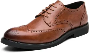 Men's Oxfords Shoes Pointed Toe Derby Shoes for Men Fashion Classic Lace Up Low Top Mens Leather Dress Shoes(Brown,11)