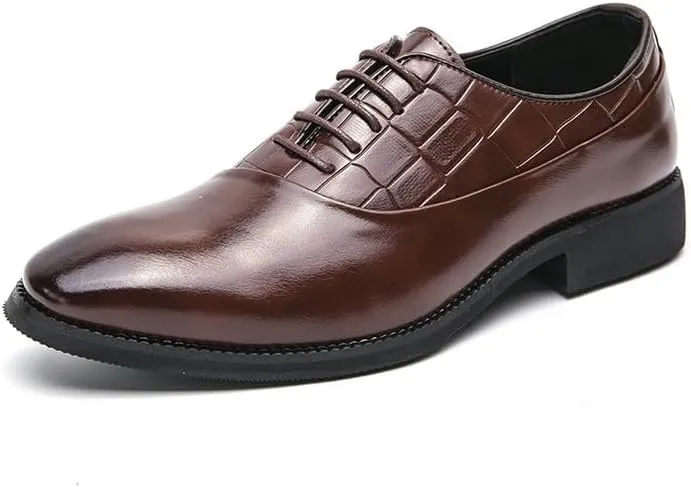 Men's Retro Leather Oxford Shoes - Pointed Toe Chunky Heel, Non-Slip Waterproof Business Dress Shoes