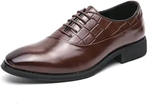 Men's Retro Leather Oxford Shoes - Pointed Toe Chunky Heel, Non-Slip Waterproof Business Dress Shoes