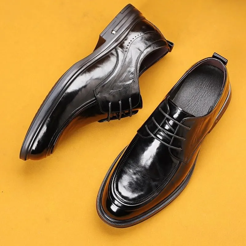 Men's Retro Pointed Chunky Heel Non-Slip Business Dress Shoes - Genuine Leather Oxford Shoes for Formal Events and Office Wear